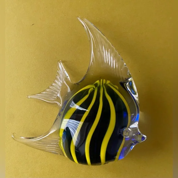 Glass Fish Figurine with Yellow and Blue Stripes - Picture 6 of 9